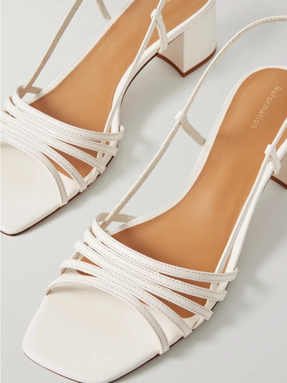 Reformation Ivory Strappy Block Heel Sandals